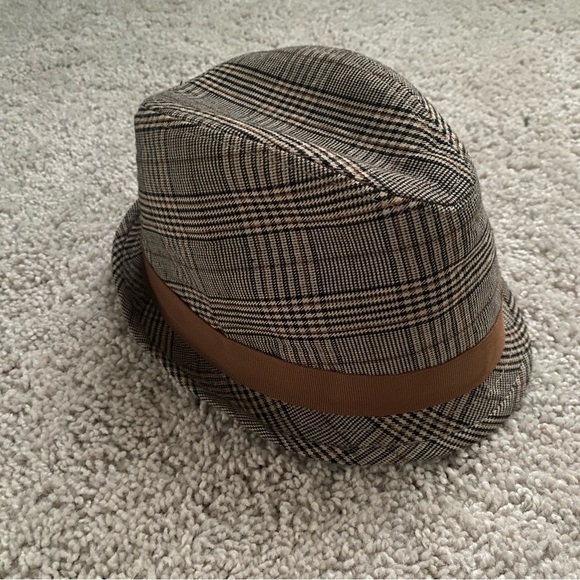 Stylish Plaid Fedora Hat with Brown Band - Picture 1 of 2